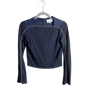 3.1 Phillip Lim Faux Pearl Trim Top Navy Blue XS
